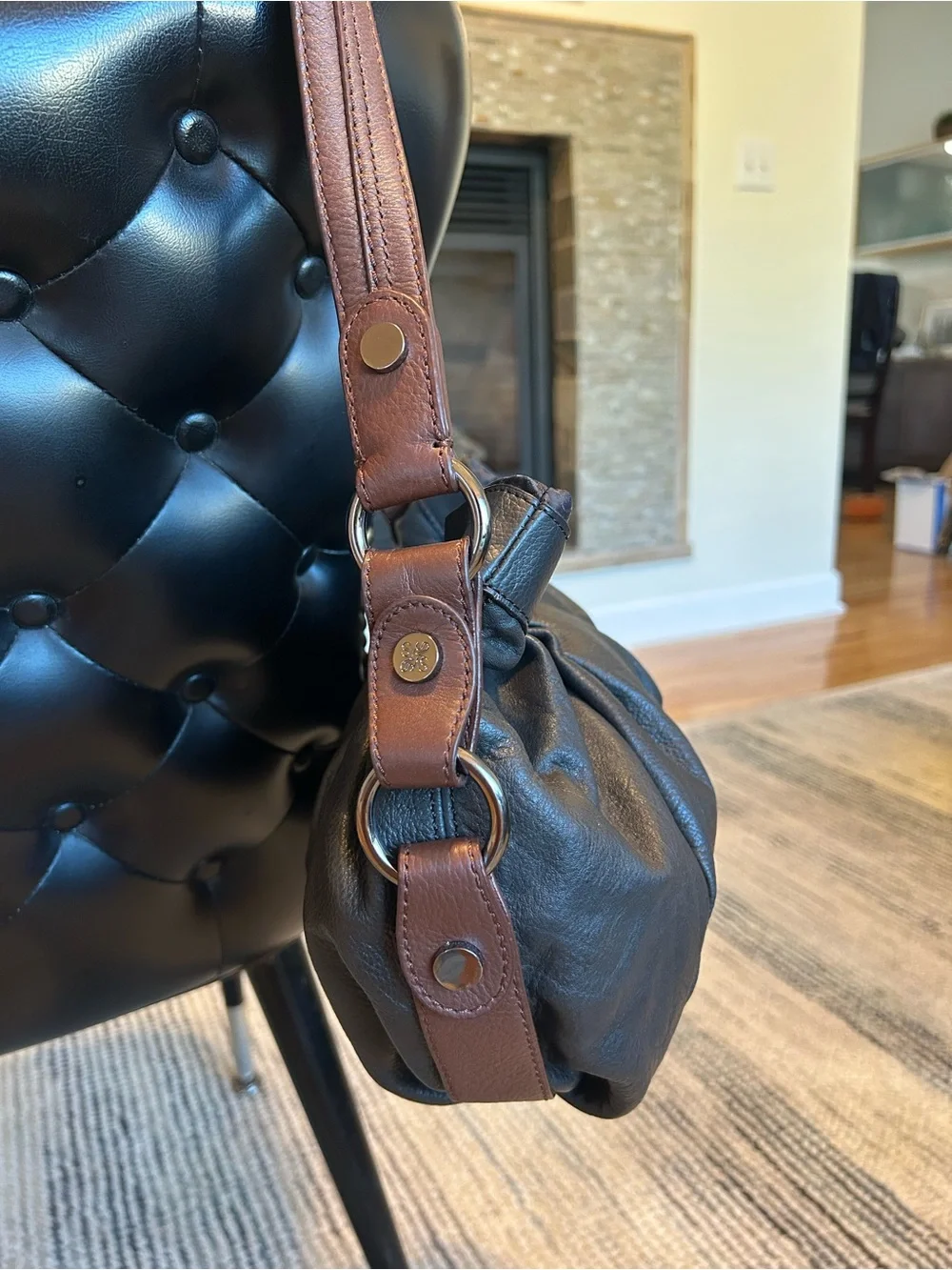 Simply Vera Vera Wang Black Slouchy Hobo Shoulder Bag with Brown Strap